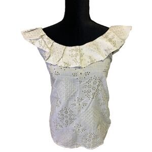 Weston Wear Anthropologie Blouse Womens Small White Eyelet Boho Cotton RuffleTop